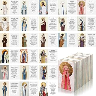 120 Pcs Spanish Catholic Prayer Card with Catholic Saint and Prayers Watercolor Spanish Divine Mercy the Lord's Holy Card Christian Religious Gift for Women Men Oraciones Catolicas En Español