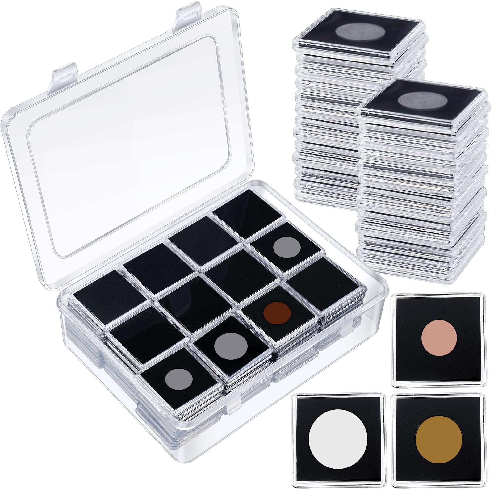 Vicenpal 50 Pcs Silver Dollar Coin Holder Clear Coin Capsules with Foam Gasket Acrylic Organizer Morgan Dollar Collection Case Display Box Plastic Storage Protectors 20/25/30/35/40mm