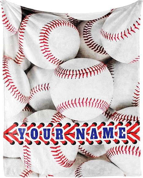 Custom Baseball Throw Blanket for Teen - 50x60 Inches Throw Size - Soft Fluffy Cozy Blankets Gift - White Sports Blanket Throws for Living Room Decorative