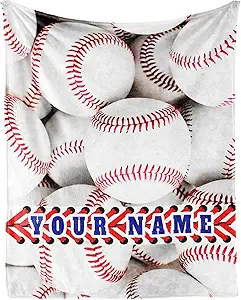 Custom Baseball Throw Blanket for Teen - 50x60 Inches Throw Size - Soft Fluffy Cozy Blankets Gift - White Sports Blanket Throws for Living Room Decorative