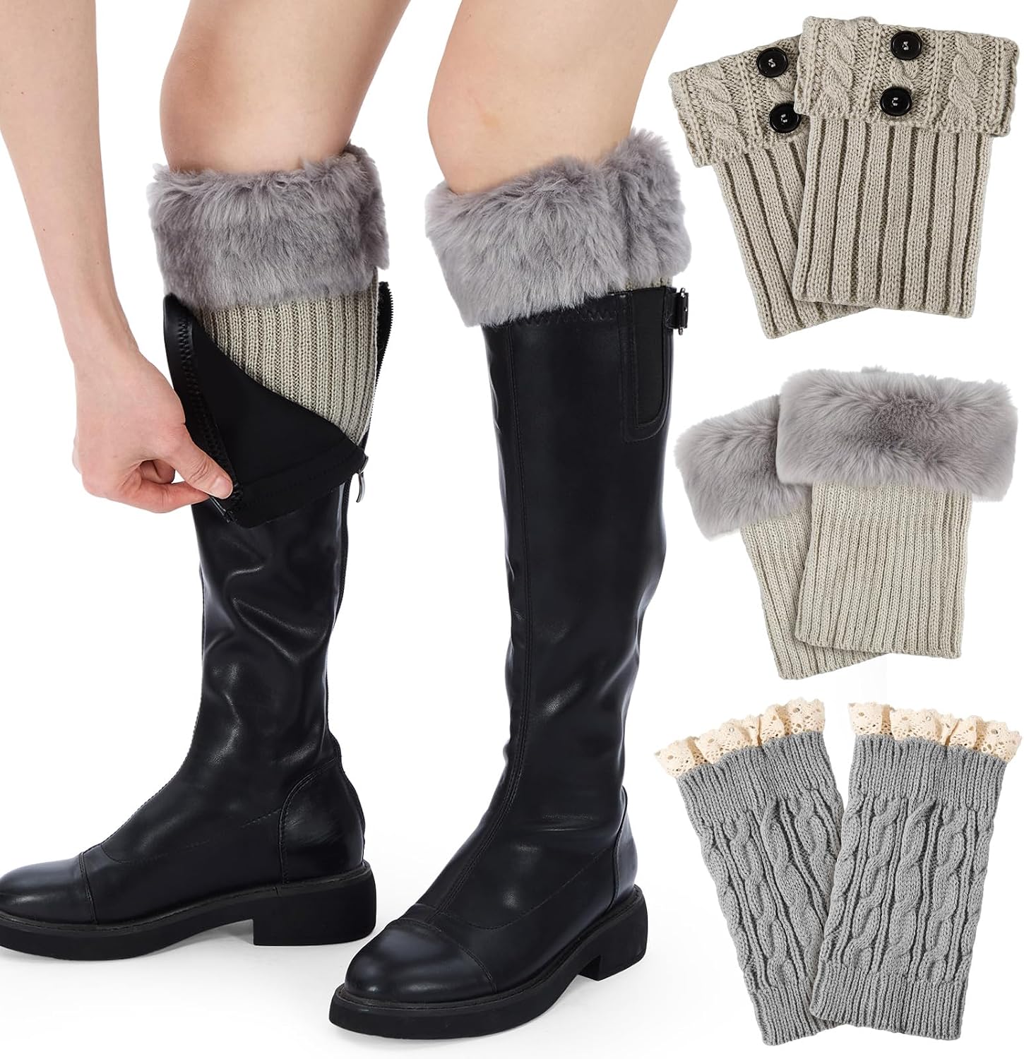 Shyyween 3 Pairs Women Short Boots Socks Boot Cuffs Winter Warm Crochet Knitted Faux Fur Leg Warmers Ankle Warmers