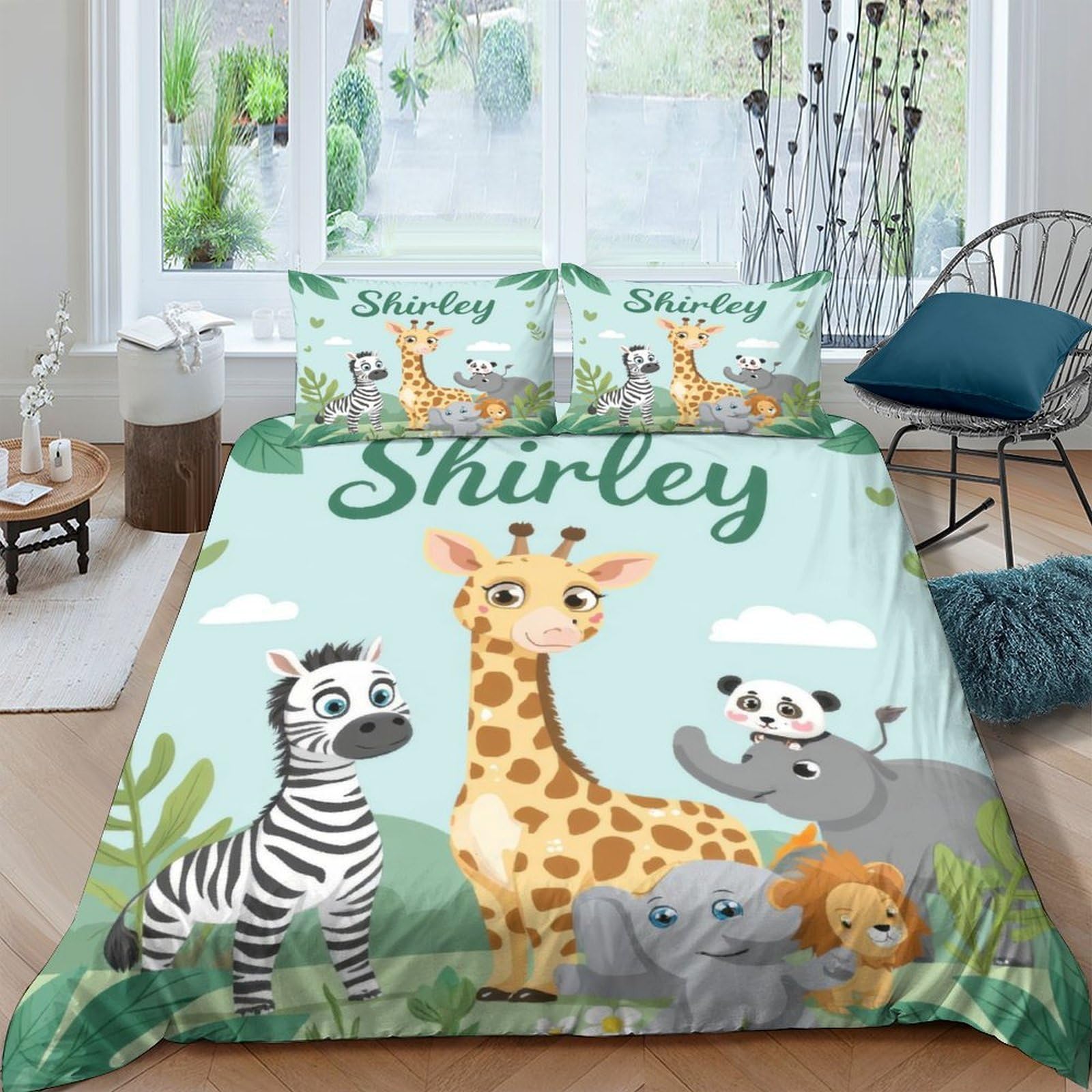 Ctjqhvkz Style-2 3D Printed Cartoon Jungle Animals Fitted Sheet Microfiber Soft Anti-Slip Lion Giraffe Bed Cover For Bedroom Decor Single（135X200cm）