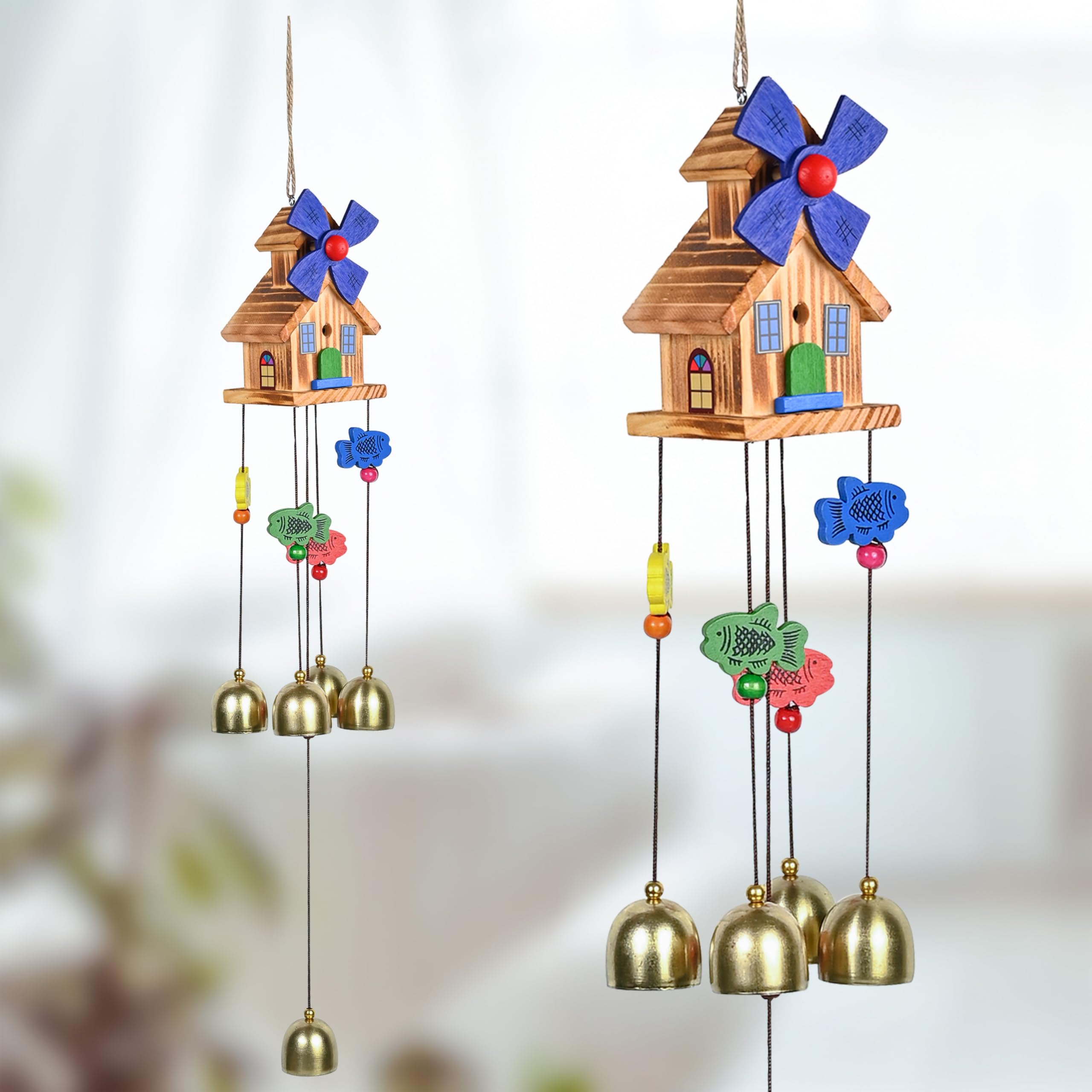 Hindcraft Wooden Wind Chimes for Balcony & Home Decoration | 5 Bells Hanging Showpiece for Living Room | Vastu & Positive Energy | House Warming Gift for Women & Home Decor Items