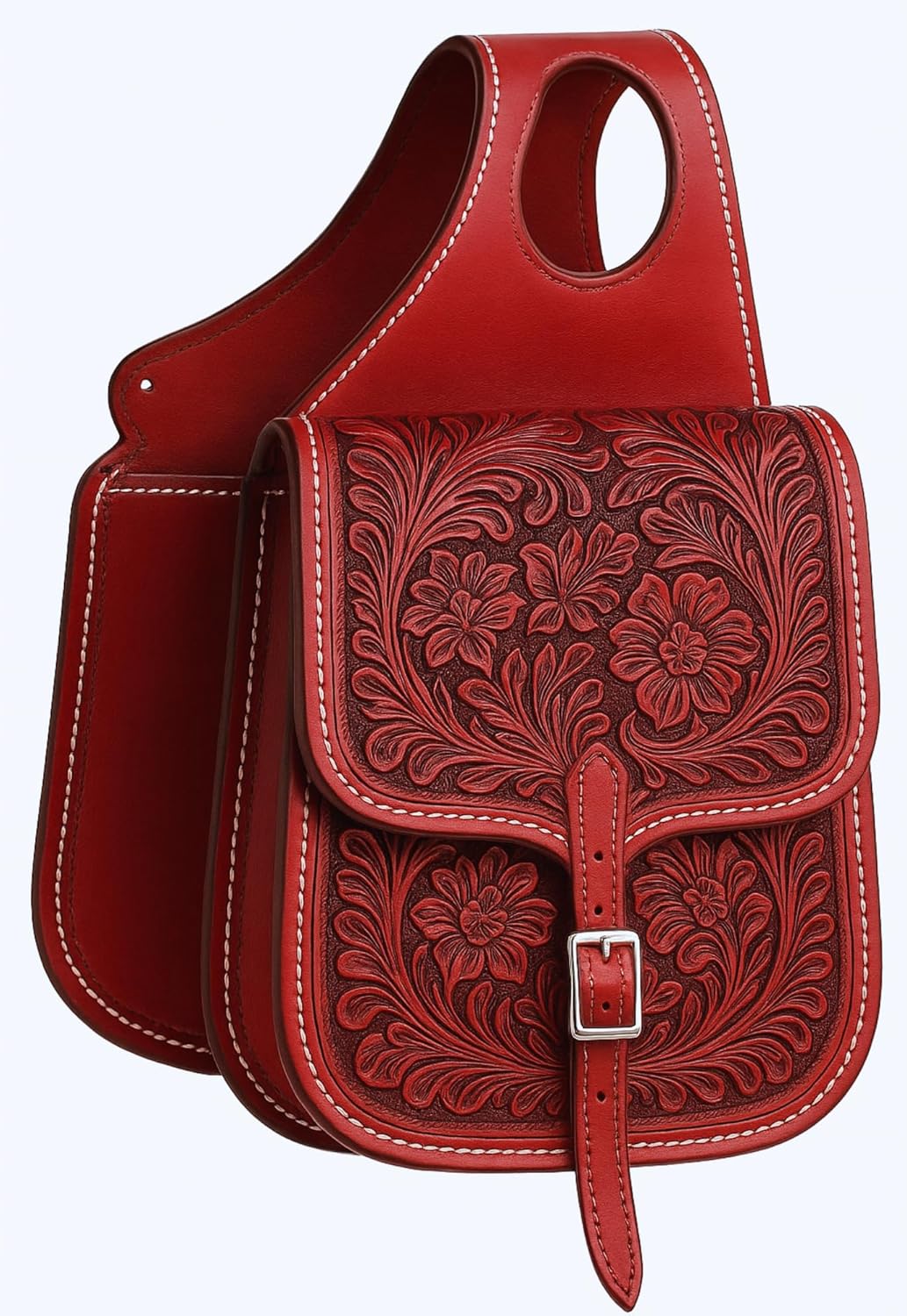 Alice International Premium Equestrian Saddle Bag – Stylish and Functional Organize Your Gear in Style Horse Saddle Bag Tooled Carved Pack Equipment Size: 10” L x 10” W x 3 ½” D inches M81