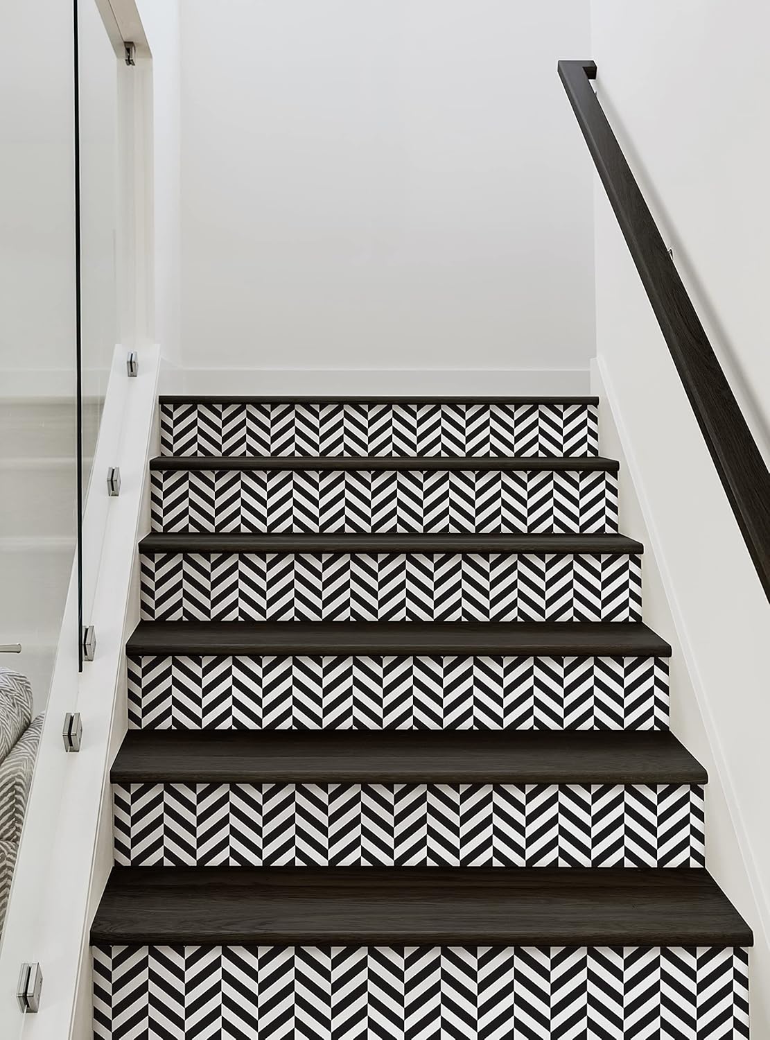 Herringbone Solid Peel and Stick Stair Riser Strips (Black, 15 Pack - 48" w x 7" h)