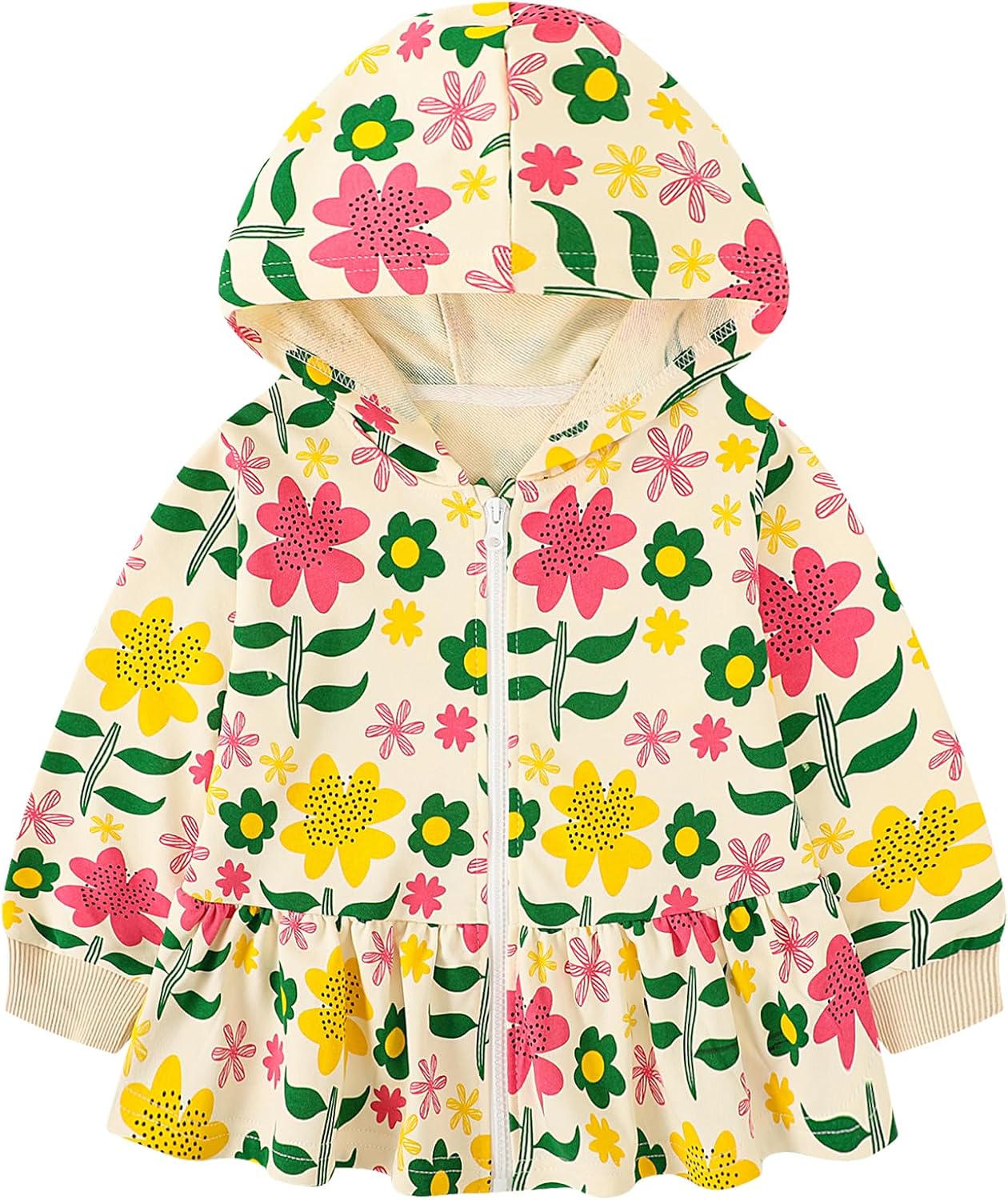 HILEELANG Toddler Girl Zip Up Hooded Sweatshirts Jacket With Ruffle Hem Cotton Lightweight Outwear image 3
