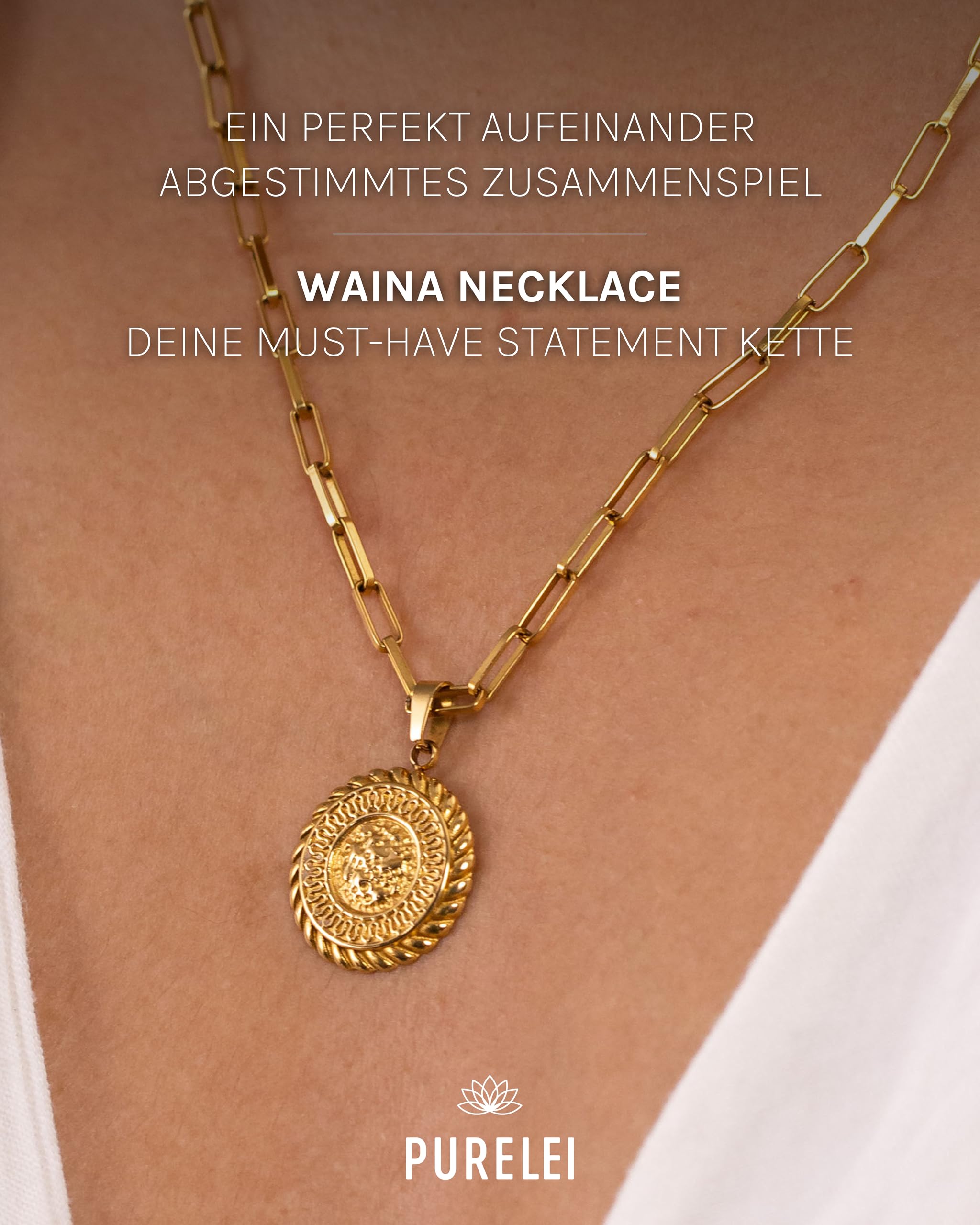 Purelei Waina Kette Damen – Halskette Damen aus langlebigem Edelstahl – Wasserfeste Kette – 50-55 cm Länge verstellbar – Halskette für deinen individuellen Look