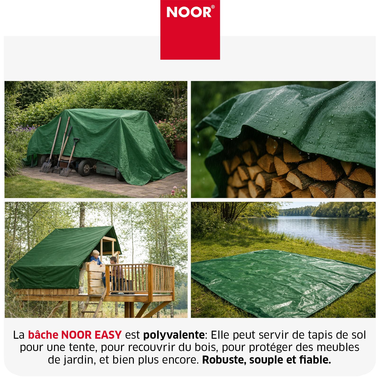 NOOR Bâche de Protection Easy - bâche en Tissu 90 g/m² - Verte 6x8 m