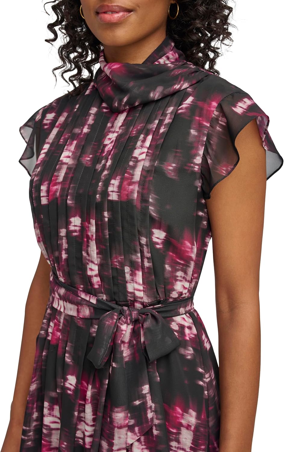 DKNY Womens Sleeveless Drape Neck Pleated Dress - Image 2