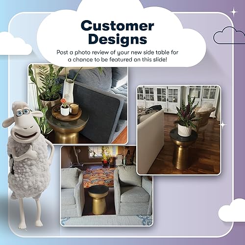 Miniatura 7 de Finch Adler - Mesa lateral de metal de latón, pequeña, redonda, para sala de estar o dormitorio, parte superior de granito sólido totalmente