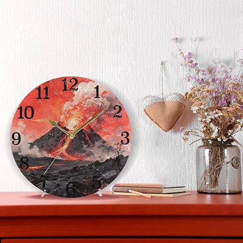 Miniatura 6 de KLL Black Fire Mountain Red Fire 10 Inch Round Wall Clock Retro noiseless Decorative for Bedroom Dining Room Kitchen relojes de pared para cocina