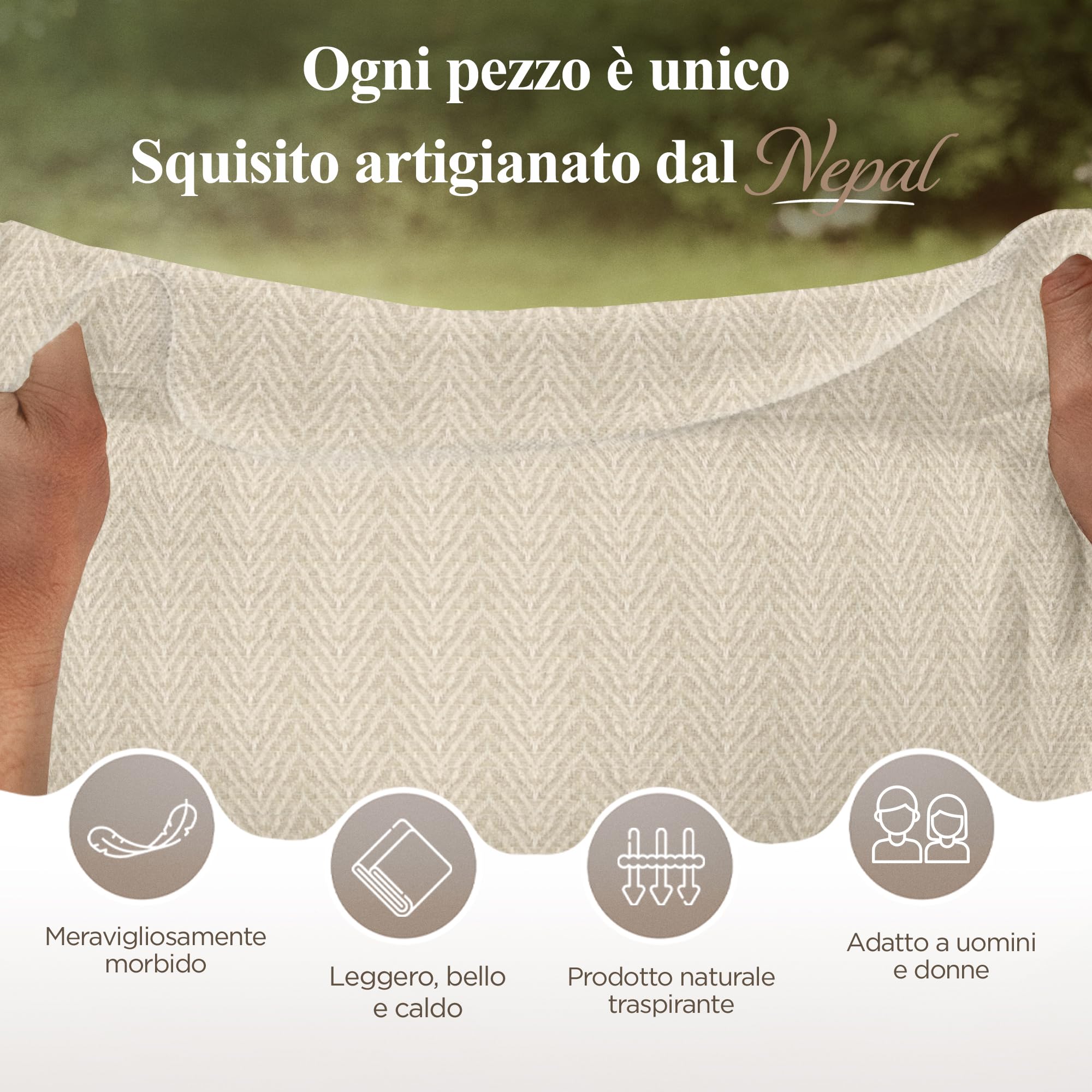 Sciarpa in Cashmere Unisex - Sciarpa Leggera in Lana di Cashmere per Donna e Uomo con Motivo a Spina di Pesce - Sciarpa Avvolgente Calda 68 x 190 cm, Sciarpa al Collo - Prodotto in Nepal