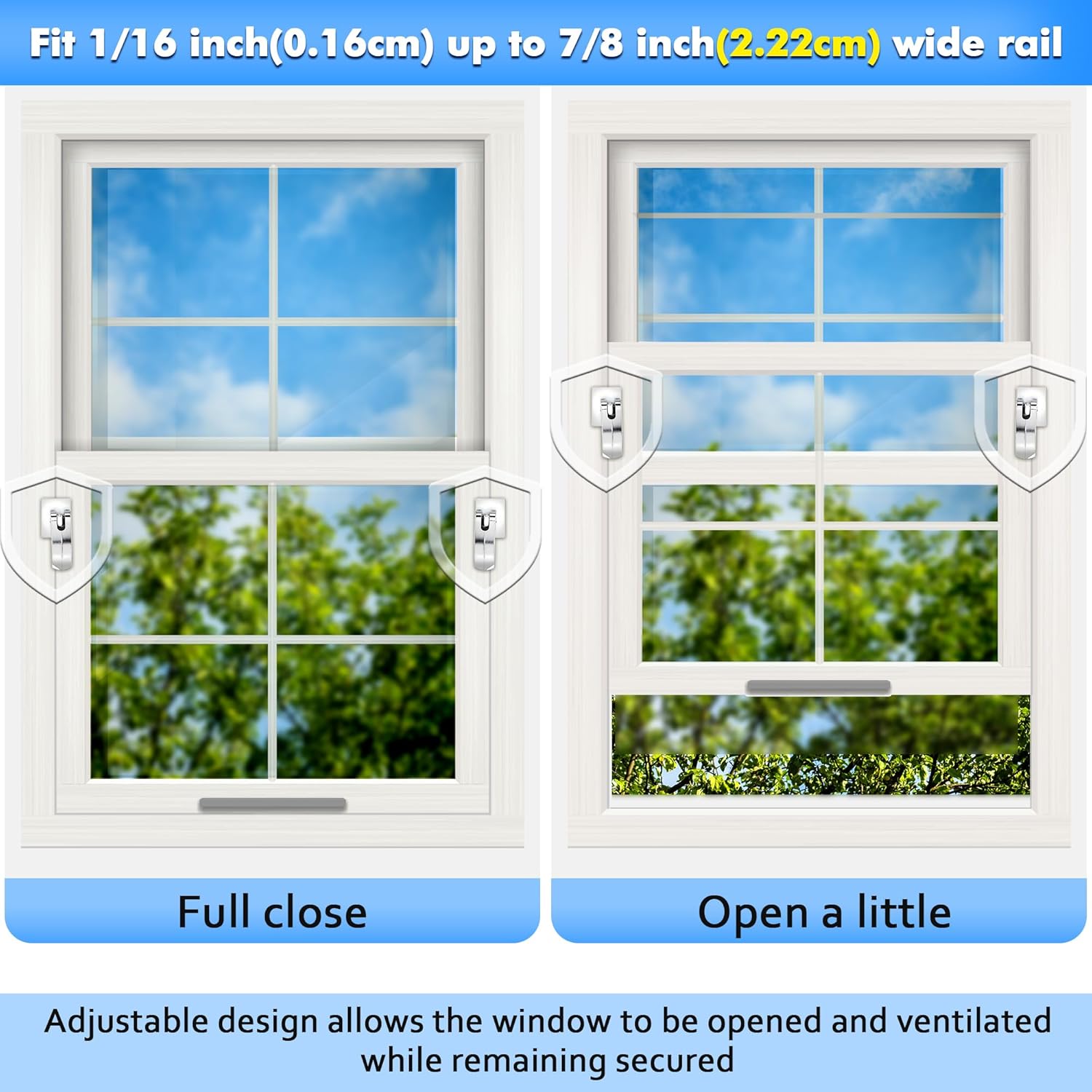 5 Pack Sliding Window Locks, Adjustable Security for Vertical & Horizontal Windows, Easy Install, Fits 1/16 inch to 7/8 inch Wide Rail, Enhanced Safety for Home & Office (Silver)