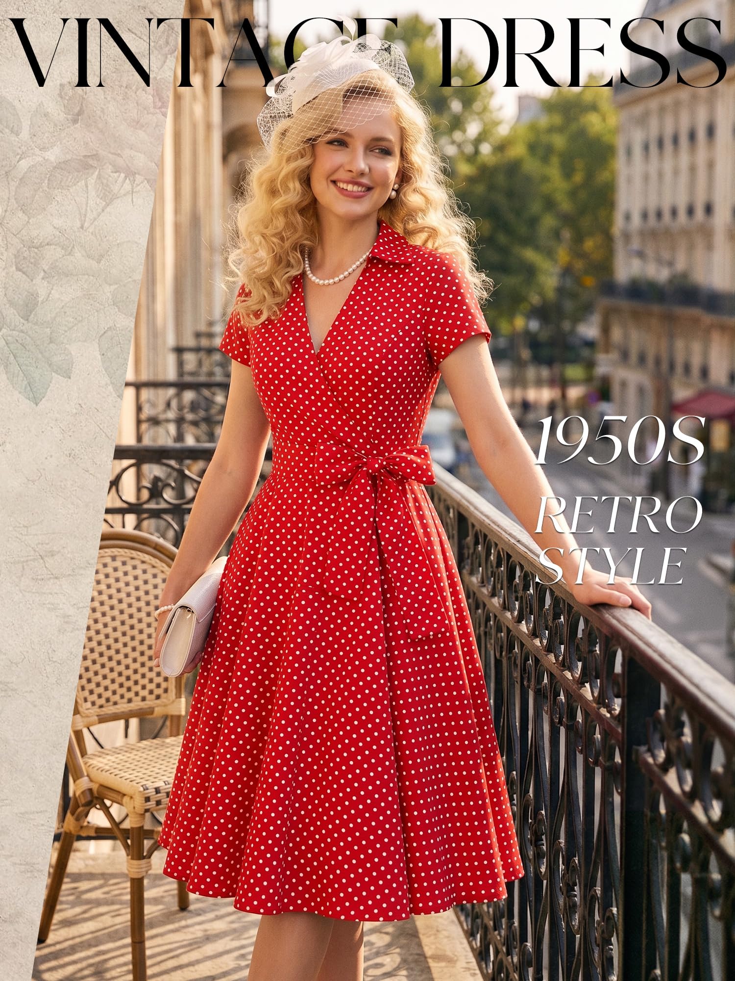 Robe Années 50's Audrey Hepburn Rockabilly Swing,Plissé Robe à Manches Courtes