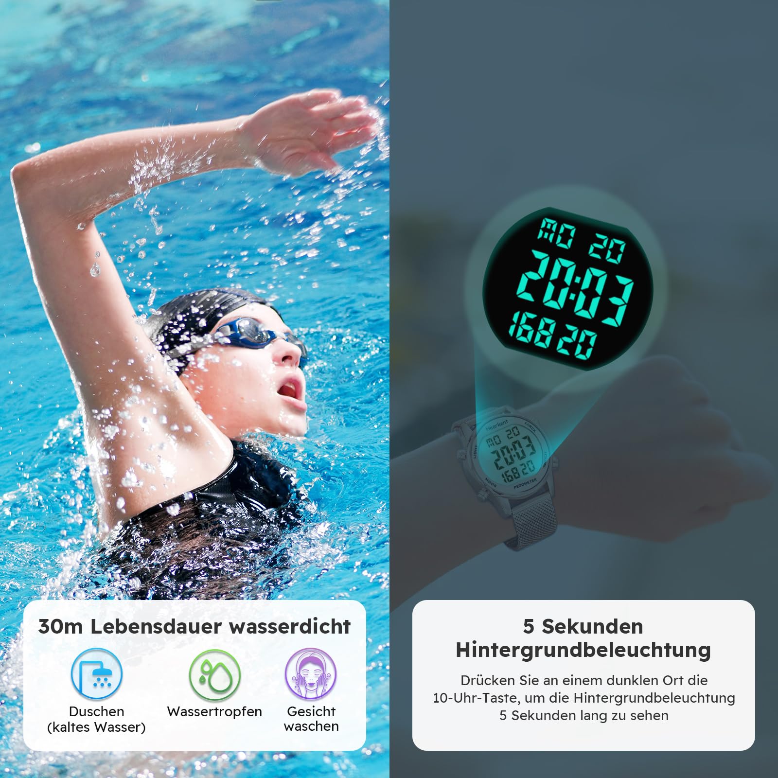 Schrittzähler Uhr,Wasserdicht Fitness Tracking Digitale Uhr,Ohne Bluetooth und APP,Seniorenuhr mit Schrittzähler Kalorienzähler,Sportuhr zum Gehen/Laufen