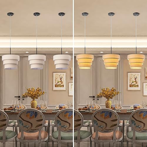 Miniatura 6 de Lámpara colgante de tambor de pastel de 3 niveles para lámpara de pie y candelabro, pantalla de tela de repuesto, lino natural, hecha a mano (marrón)