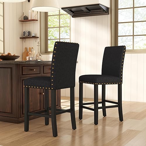 GOTMINSI Juego de 2 taburetes de bar Nailhead de 24 pulgadas de altura de mostrador para isla de cocina, taburetes de bar tapizados con patas de