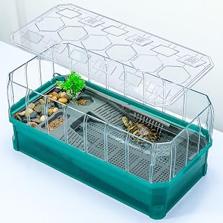 Binano Turtle Tank Kit 18.2x9.2x8 Inch - Spacious Baby Turtle Habitat with Rain Shower Filter, Easy Drain for Sliders & Tortoises