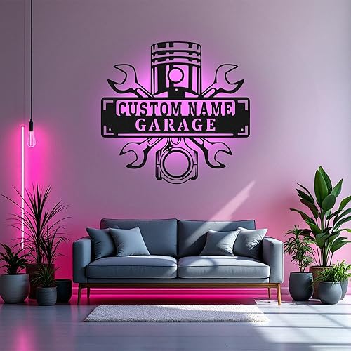 Miniatura 7 de Letrero de metal personalizado con nombre LED, letrero de garaje personalizado, letrero de nombre de taller personalizado para habitación,