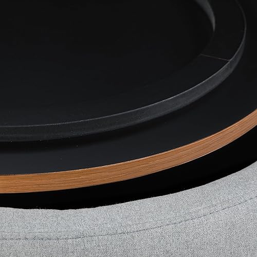 Miniatura 8 de Morden Fort Otomana redonda de almacenamiento reposapiés de mesa de café con cubierta de madera para sala de estar color gris