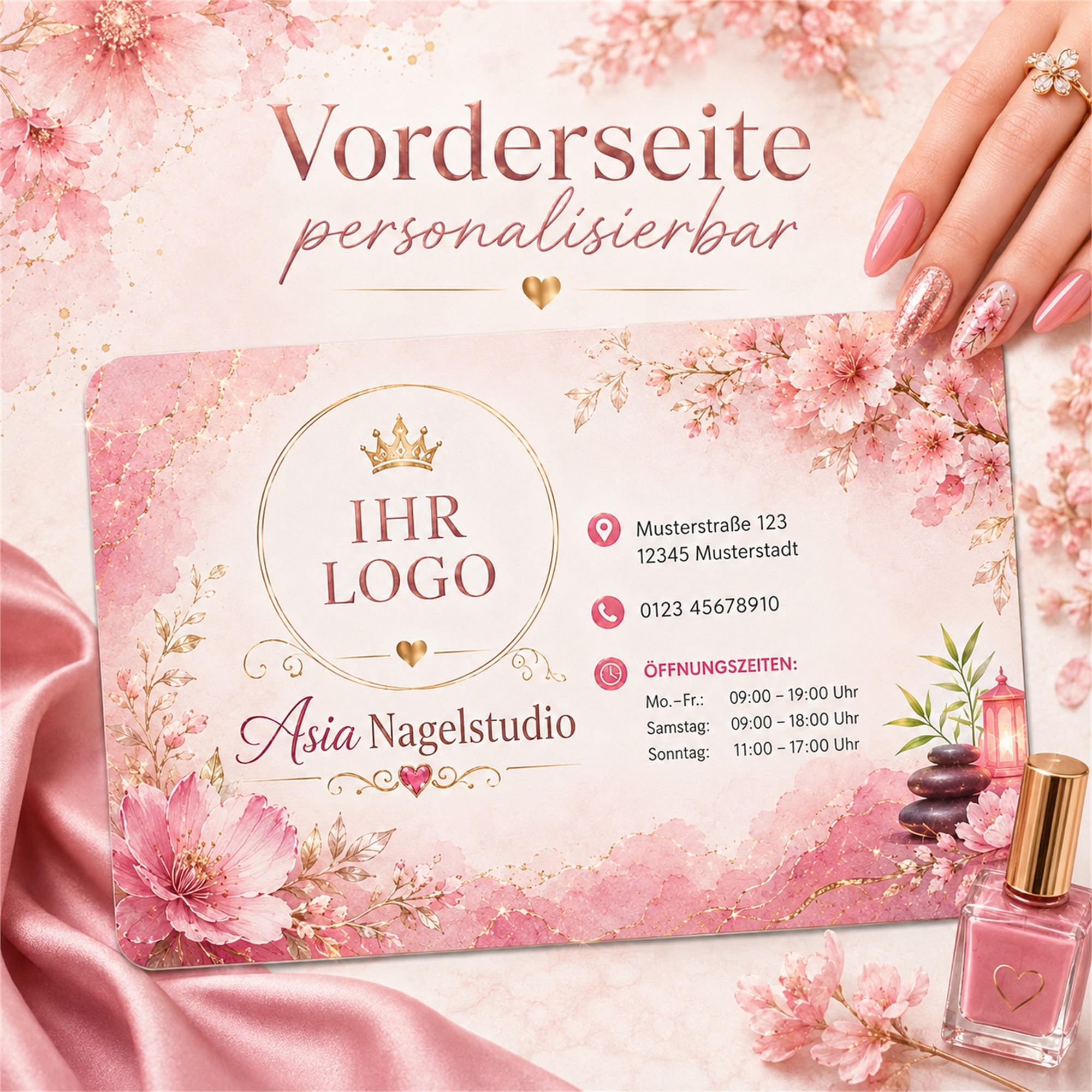 Nagelstudio Terminkarten mit Wunschtext, 500 Stück, 85 x 55 mm, Kundenkarten