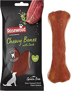 Rosewood Large Chewy Bones for Dogs - Made with Duck, Grain Free Chews, High Protein Dog Treats, By Pets Unlimited (1pc, 90g)