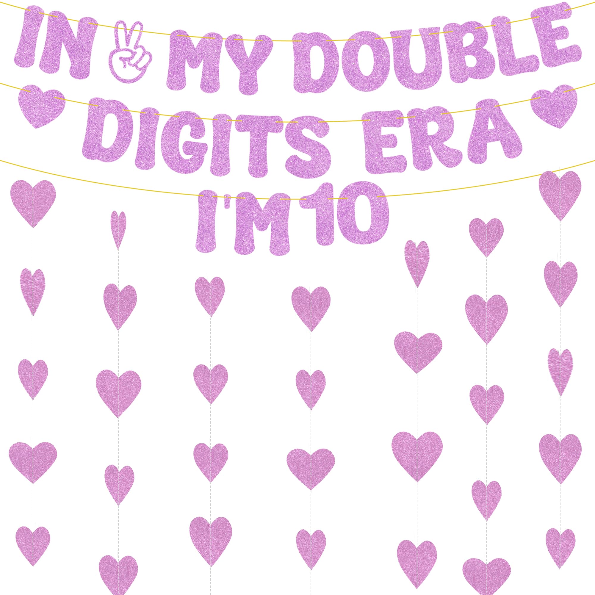 Aurmonigo 10th Birthday Decorations Girl - Pink In My Double Digits Era I'm 10 Banner Heart Garland, Hanging Decoration for 10-Year-Old Girls Happy Birthday Party Supplies