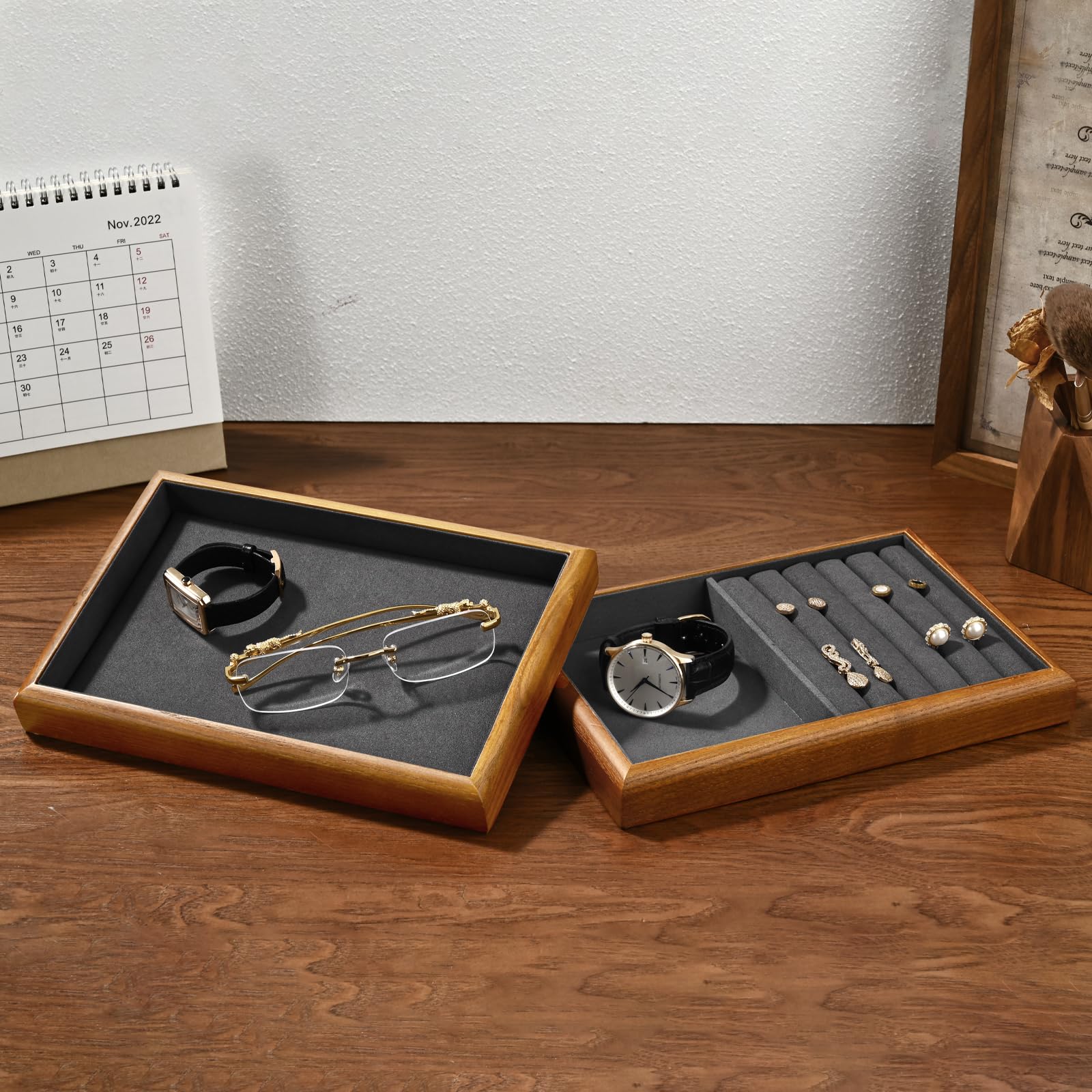 Amazon｜Woodten ジュエリートレイ 木製 フラットアクセサリートレイ