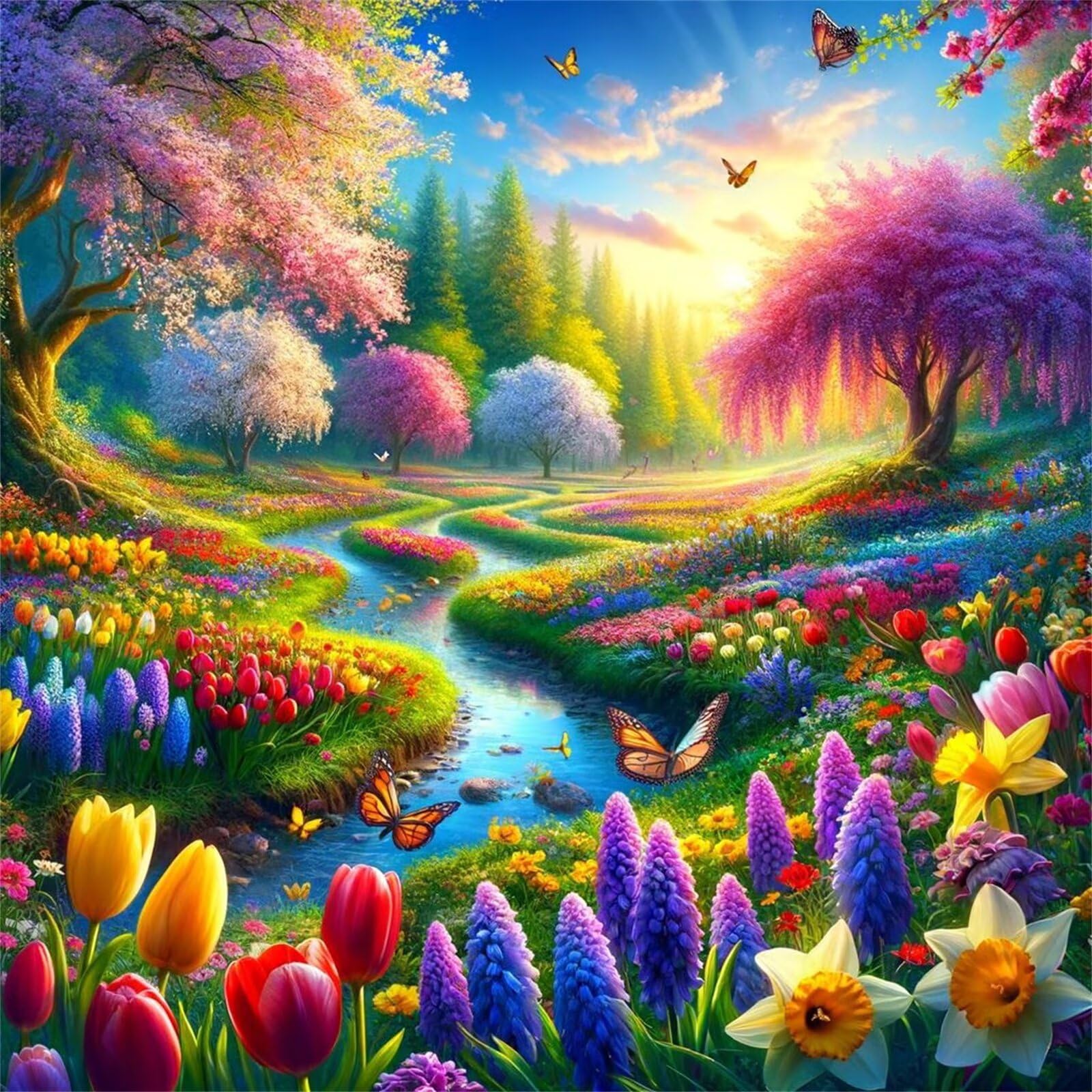 Puzzle 1000 elementów dla dorosłych, wiosenne kwiaty, klasyczne puzzle układanki 65 x 65 cm, gra zręcznościowa dla całej rodziny, kolorowe układanie, dekoracja domu
