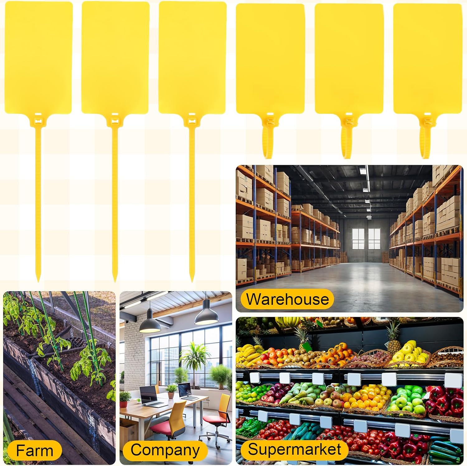 Chunful 500 Pcs Blank Plastic Tags Shipping Tags 3.94"x 2.36" Waterproof Sealing Shipping Labels Bulk Writable Hanging Tag Ties Sealing Strap Reusable Mark Labels for Keys Luggage Logistic(Yellow) - Image 7