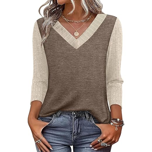 WIHOLL 3/4 Length Sleeve Womens Tops Lightweight Spring Outfits Plus Size Casual Summer T-Shirts