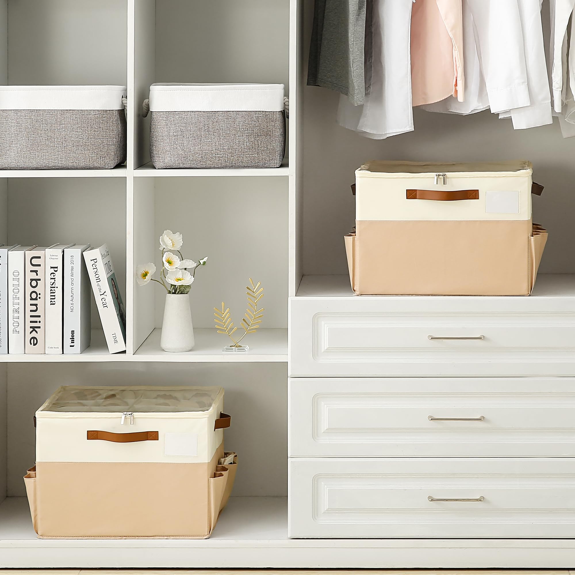 Varhomax Scatola organizer per scarpe, confezione da 2, in tessuto, con divisori regolabili e copertura trasparente, può contenere fino a 16-32 paia di scarpe da ginnastica e sandali per ingresso