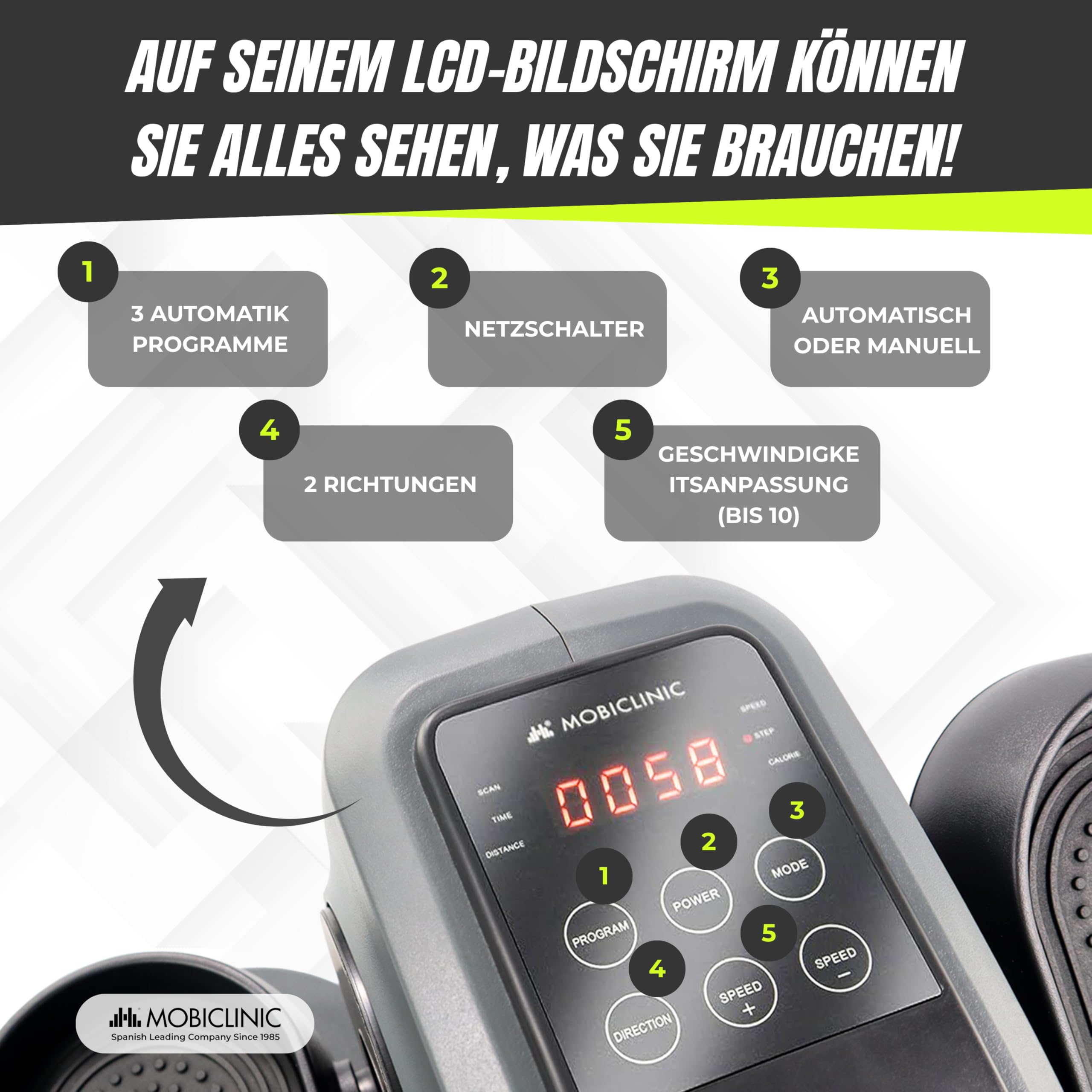 Mobiclinic Mini Ellipsentrainer Heimtrainer 10 Geschwindigkeiten 3 Programme LCD-Display Einstellbarer Widerstand