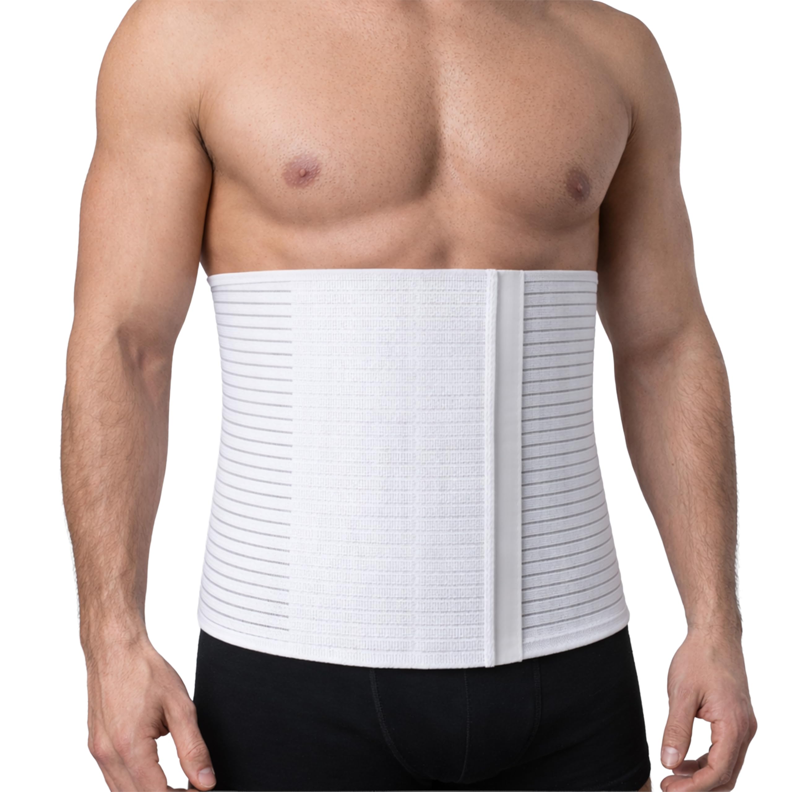 Beman 5063 - Pancera Millerighe Uomo Donna Fascia Addominale Contenitiva Post Operatoria Post Parto Elasticizzata A Strappo Altezza 27cm (M, Bianco)