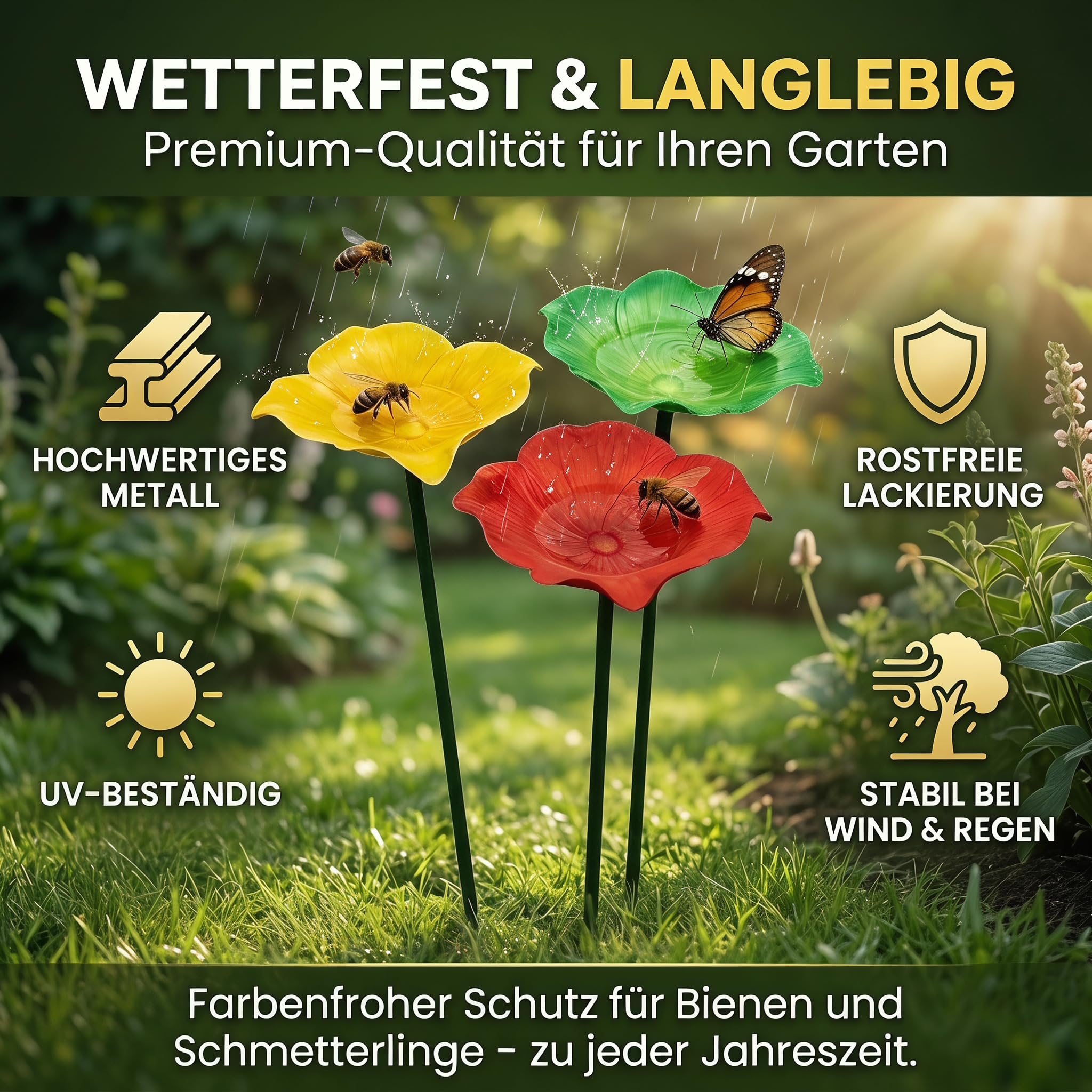 Vogeltränke Metall Futterstation Vögel Gartenstecker,Vogeltränke Winterfest Für Den Garten,Bienentränke Blume Insektentränke Flower Garden Stake Bird Bath, Gartens Für Bienens Schmetterlingstränke (C)