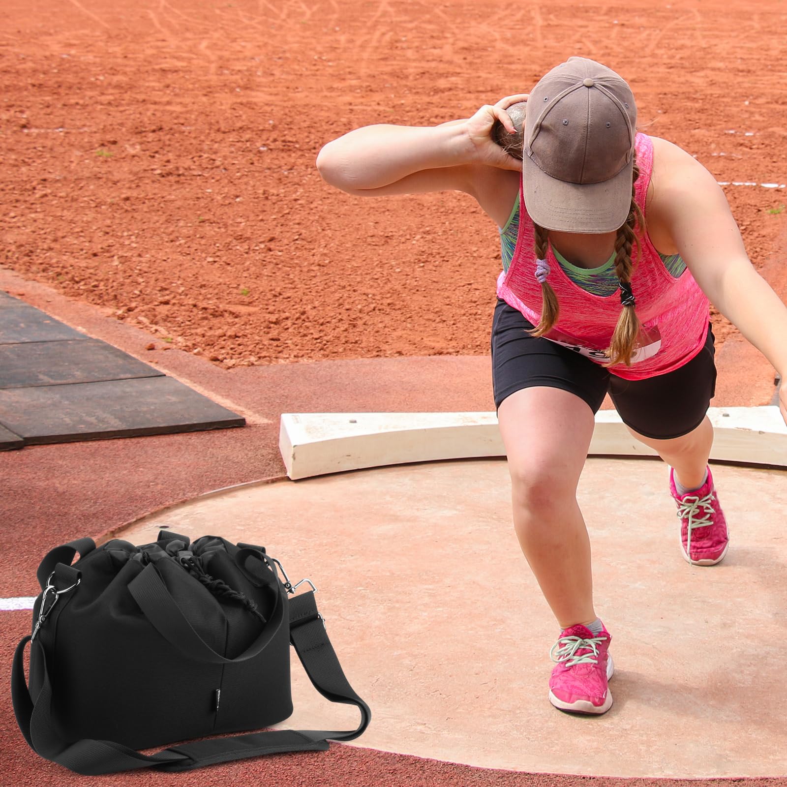 Shot-Putt-Tragetasche, tragbare Shot-Put-Ball-Aufbewahrungstasche mit Griff und abnehmbarem Gurt, für Leichtathletik- und Feldausrüstung, Organizer für 2 Bälle von 2,7 kg bis 7,3 kg