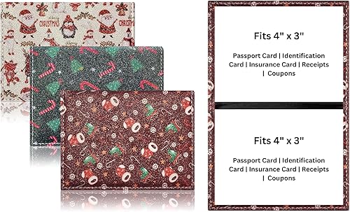 Paquete de 3 tarjetero de vacunación de los CDC con temática navideña de piel sintética (juego 1)