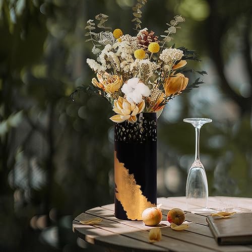 Miniatura 2 de ARNIS 2 jarrones de flores altos, acabado negro y dorado para sala de estar, mesa auxiliar, decoración de cocina, 10.25 pulgadas + 8.5 pulgadas