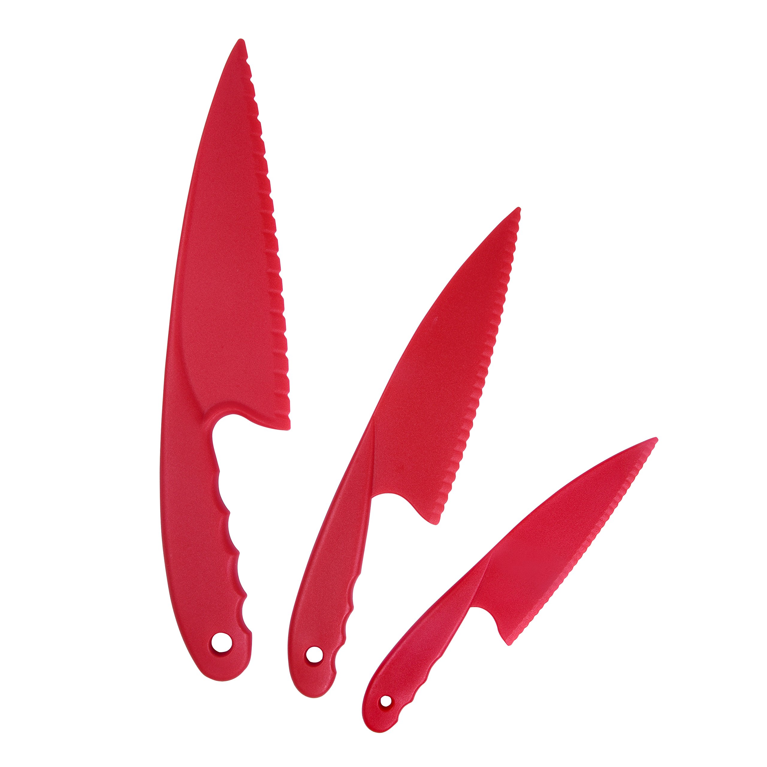 Plastic Kitchen Knife Set 3 Pieces Red for Kids, Safe Nylon Cooking Knives for Children, for Lettuce or Salads