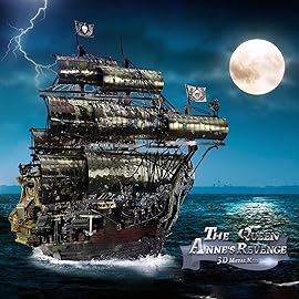 Piececool 3D Metal Puzzles for Adults, The Queen Anne\'s Revenge Pirate Ship Model Kits, 3D Watercraft Model Building Kit, DIY Craft Kits Difficult 3D Puzzles for Family Time