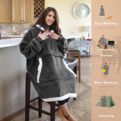 Miniatura 9 de Tirrinia Oversized Blanket Hoodie, Wearable Fluffy Sherpa Blanket, Lightweight Cozy Sweatshirt Blanket Gift for Adult Women Men