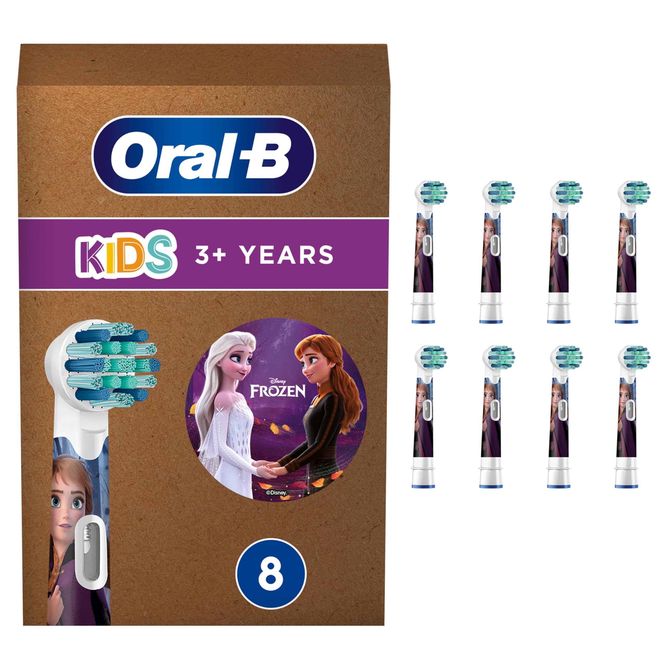 Oral-B Pro Kids Frozen Aufsteckbürsten — ORIGINAL Zahnbürstenaufsatz für Elektrische Zahnbürste — Extra Weiche Borsten, Oral-B Ersatzbürsten für Kinder ab 3 Jahren — Weiß, 8 Stück