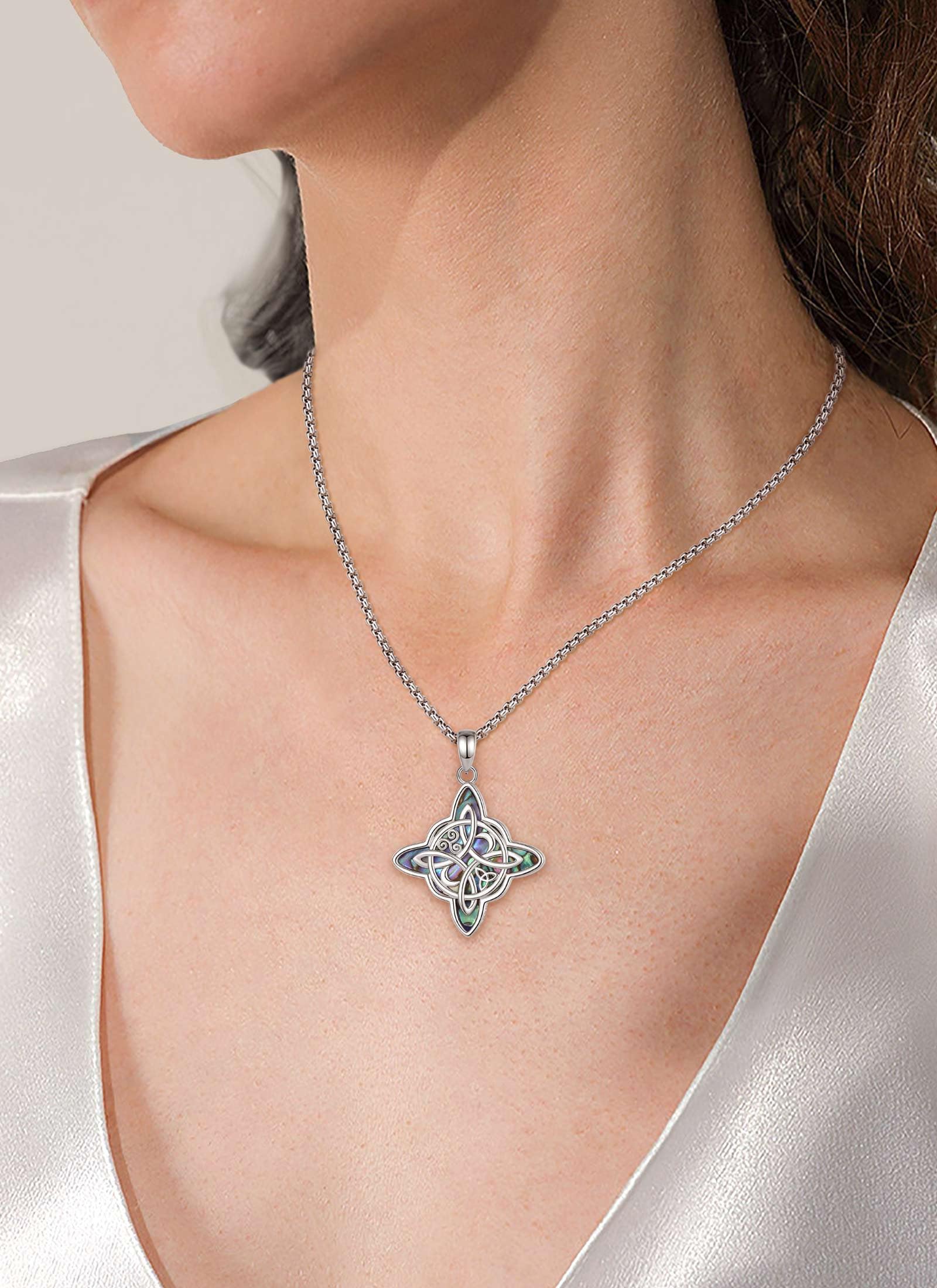 AEONSLOVE Collar Nudo de Bruja con Piedra Luna para Mujer Colgante Nudo de Bruja Plata de Ley 925 con Obsidiana Joyas Celta Irlandés Brujeria, Amuletos de la Suerte y Proteccion