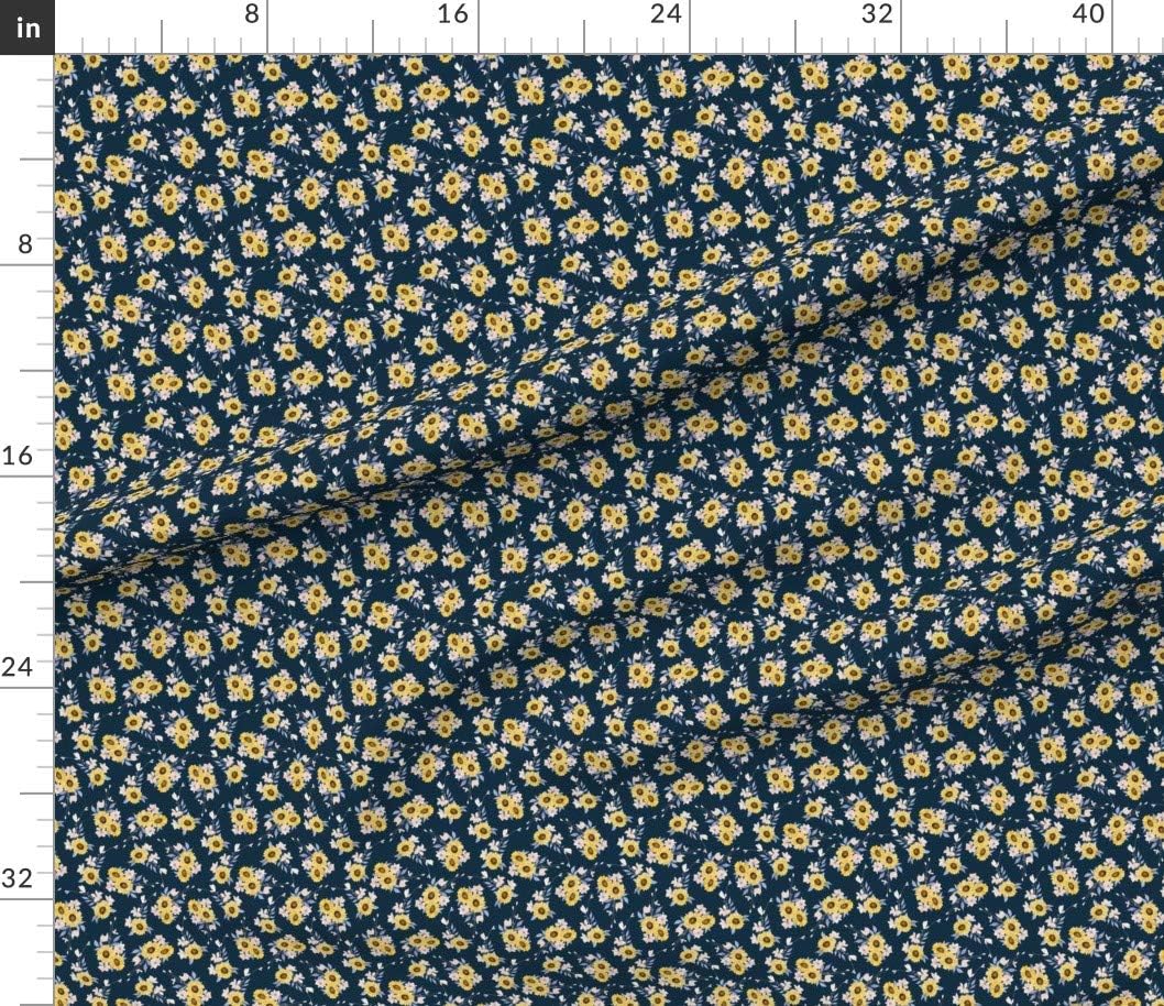 Spoonflower Fabric - Ditsy Sunflowers Navy Sunflower Blue Summer Floral 1990S Western Printed on Petal Signature Cotton Fabric by The Yard - Sewing Quilting Apparel Crafts Decor