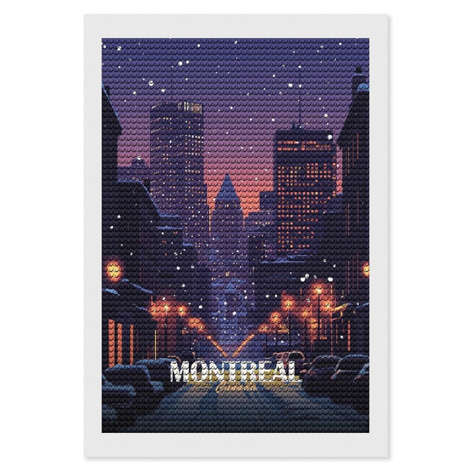 Junmoney Montreal Canada Winter Cityscape Round Drill Diamond Painting 8"x12", for Adults, Creative Leisure Activity, Office Decor, Holiday Gift Idea
