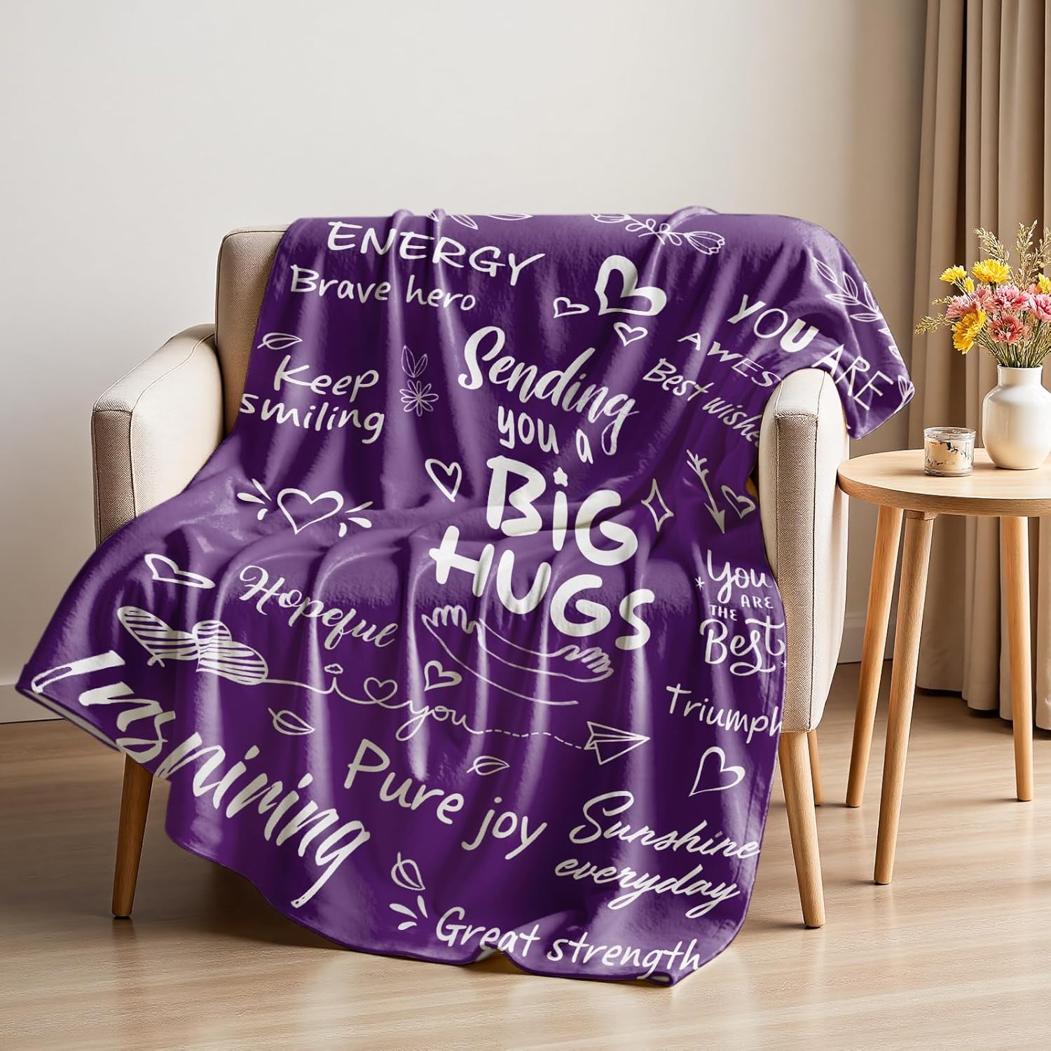 Wajade Get Well Gifts for Women Men After Surgery Hug Inspirational Blanket for Woman Thinking of You Gifts Healing Blanket Cancer Care Sympathy Gifts for Women Men Purple 50"x60" - Image 4