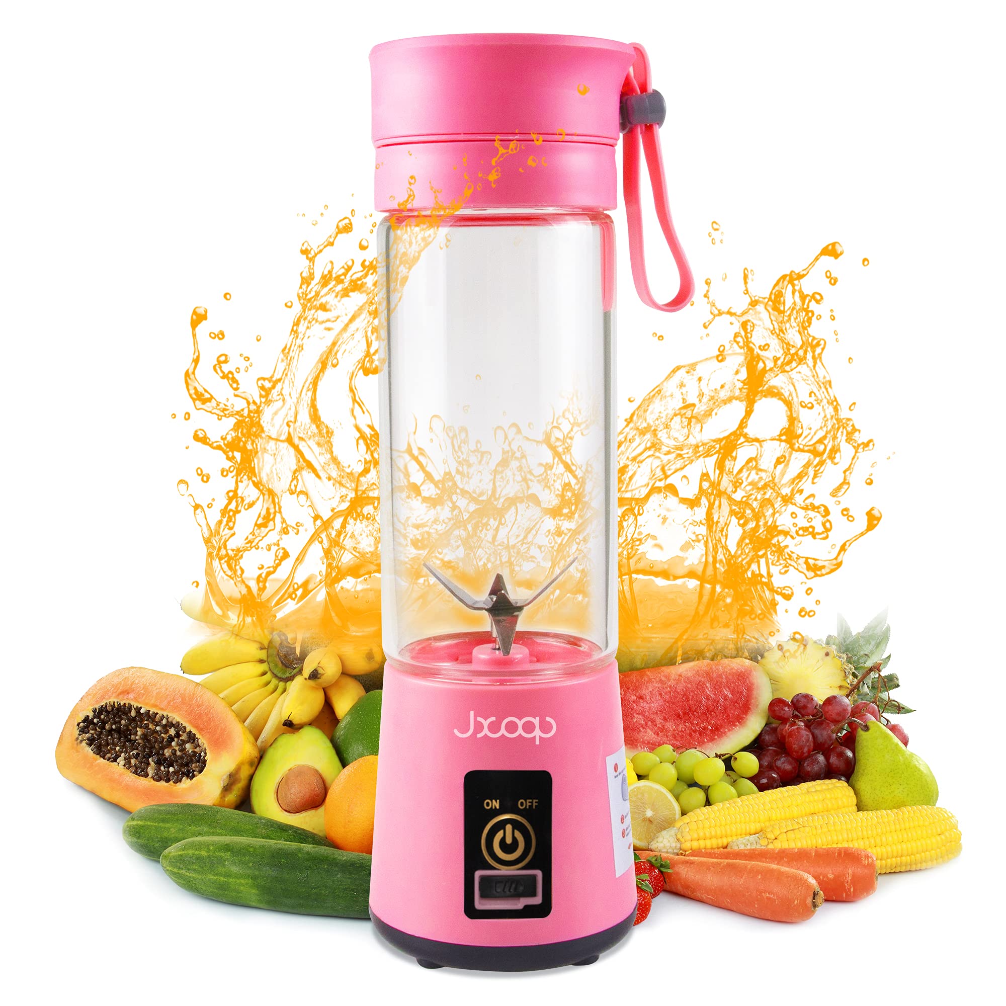 JXCOOP Portable Blender 380ML ​Personal Size Juicer Cup for Smoothies and Shakes USB Rechargeable with four Blades for Spo...
