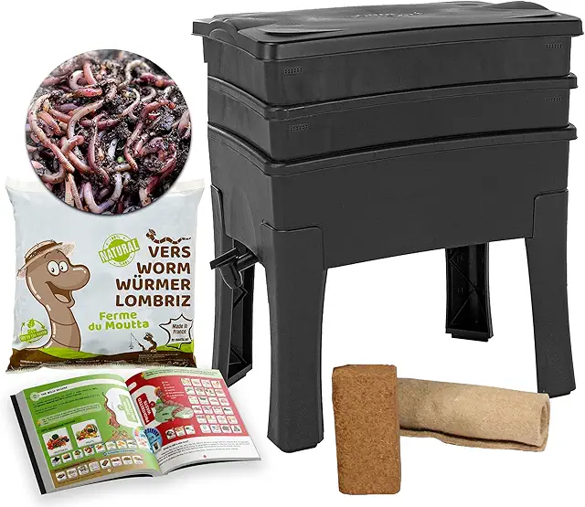 Moutta Worm Café - Lombricomposteur 2 Plateaux, 64L avec Vers