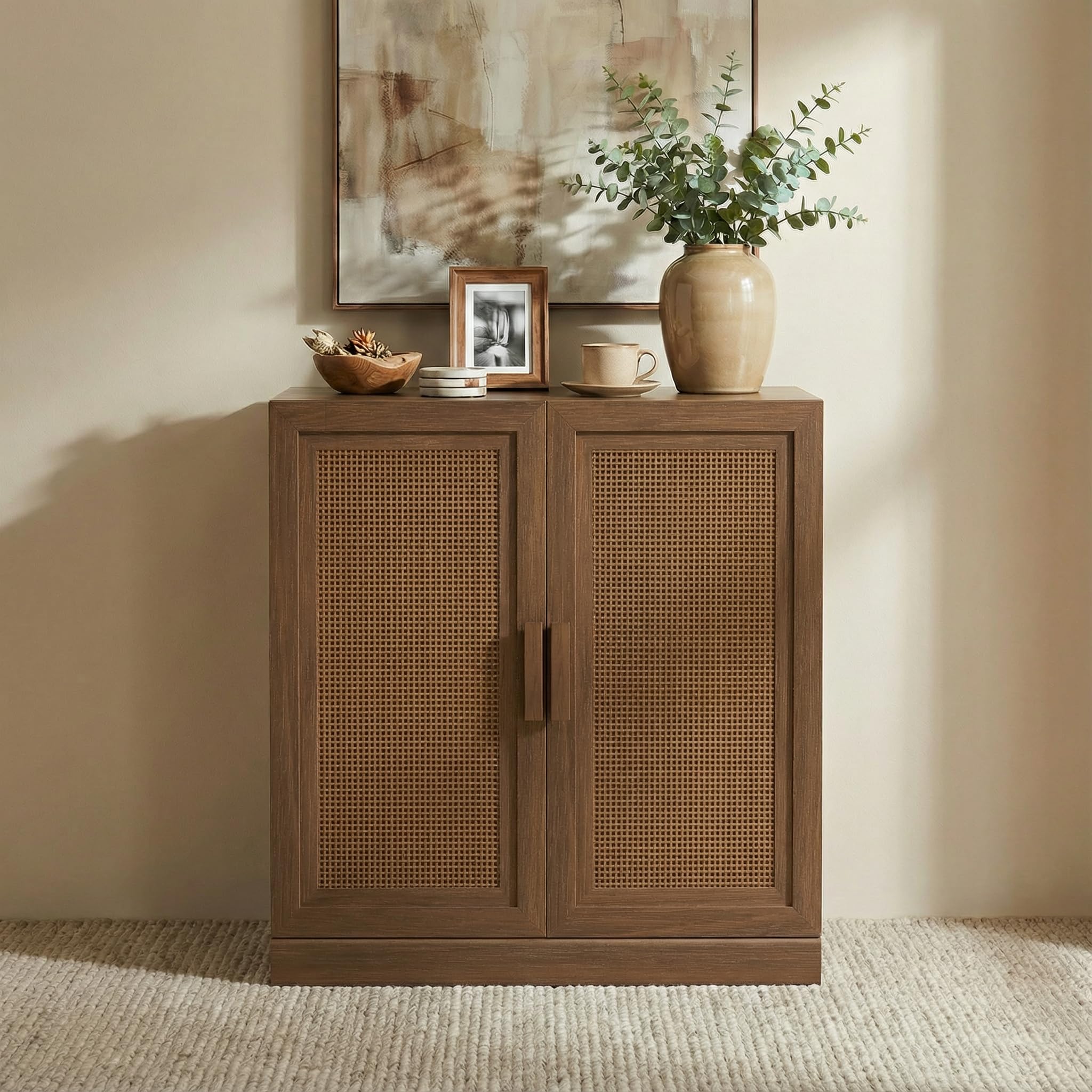 Casaphoria Adam Sideboard Buffet Cabinet with Storage, Sideboard Cabinet with Rattan Doors & Adjustable Shelves, 31" W x 36" H Coffee Bar for Entryway