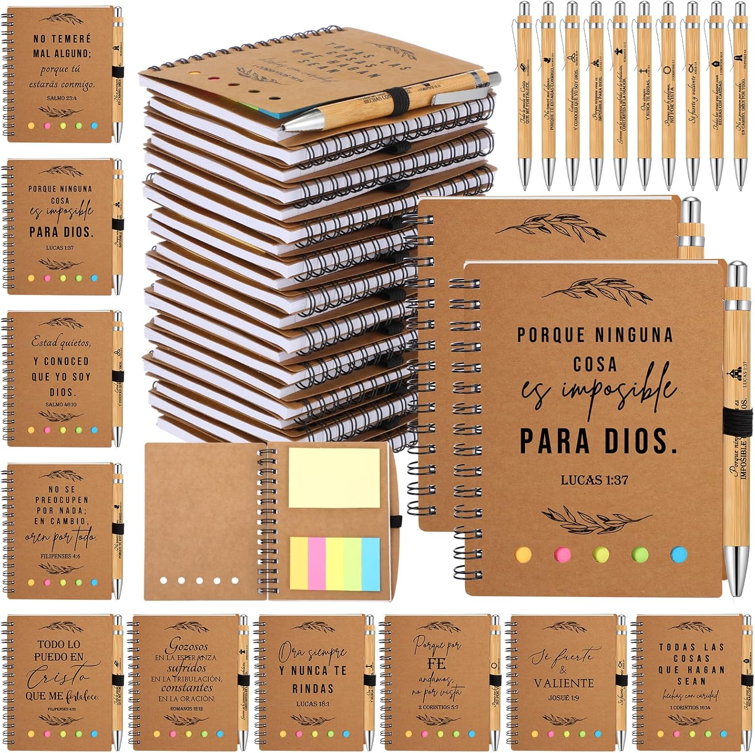 Kosiz 40 Pcs/20 Set regalos cristianos en español Christian Gifts Prayer Journal Notebook for Mother's Day Women Spiral 5.3x4.1 in, Religious Bible Verse Pen Sticky Note for Church Gifts(Kraft)